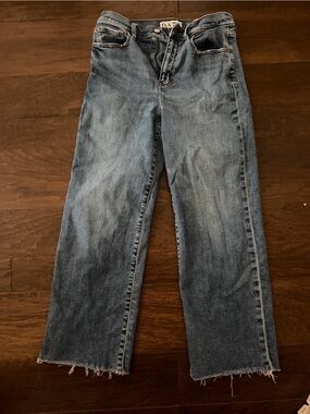 High-Rise Women's Blue Denim Jeans - Casual Straight Cut